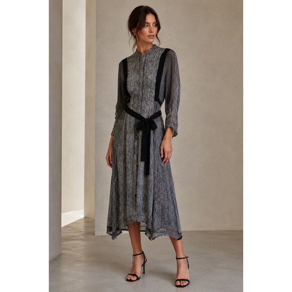 Reiss Dresses & Skirts - Reiss Tanis Mixed Print Midi Dress Belted Black Long Sleeve US 6 Career Chic